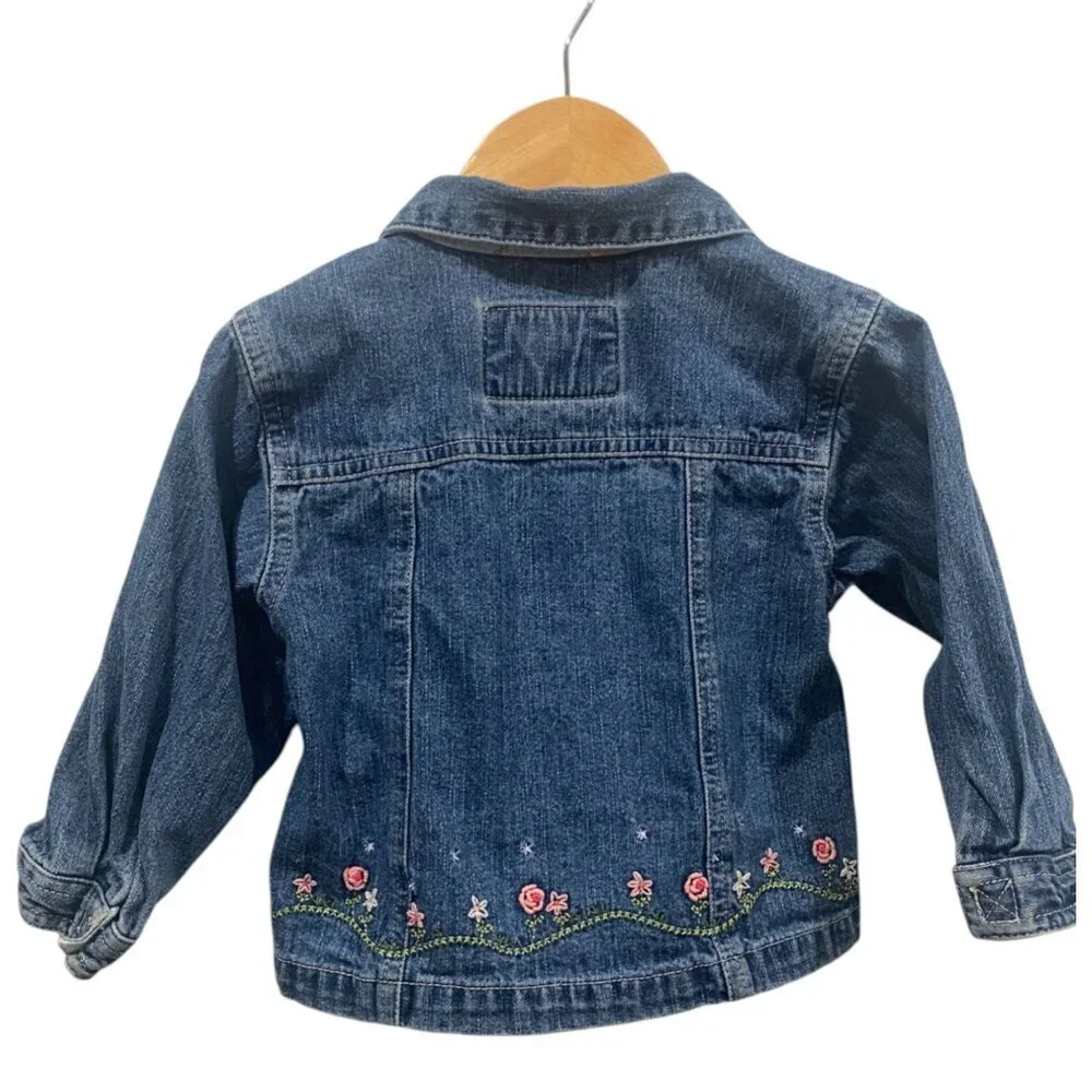 Oshkosh B'Gosh Denim Floral Embroidered Jacket Girls Size 24 Months